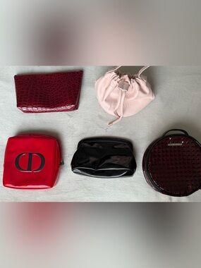 Bundle of 5 Luxury Brand Cosmetic Bags (Dior, Lancôme, Shiseido)